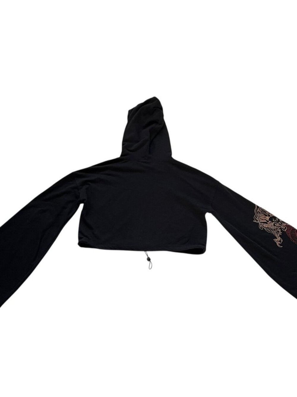 Missguided hoodie black red embroidered dragon cropped Size 6 bell flare sleeve